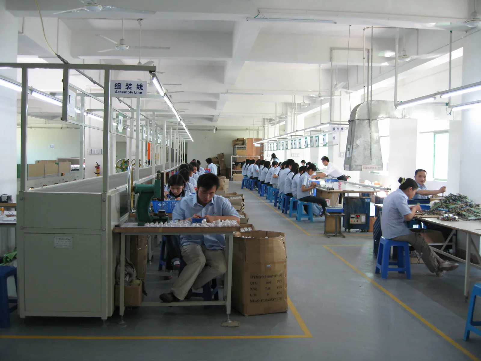 LED lighting assembly line with production staff at work